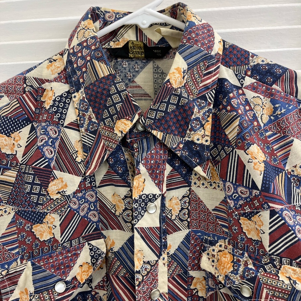 Vintage Sears Western Wear Pearl Snap Short Sleeve Geometric Casual Shirt 16.5 L - Picture 3 of 10